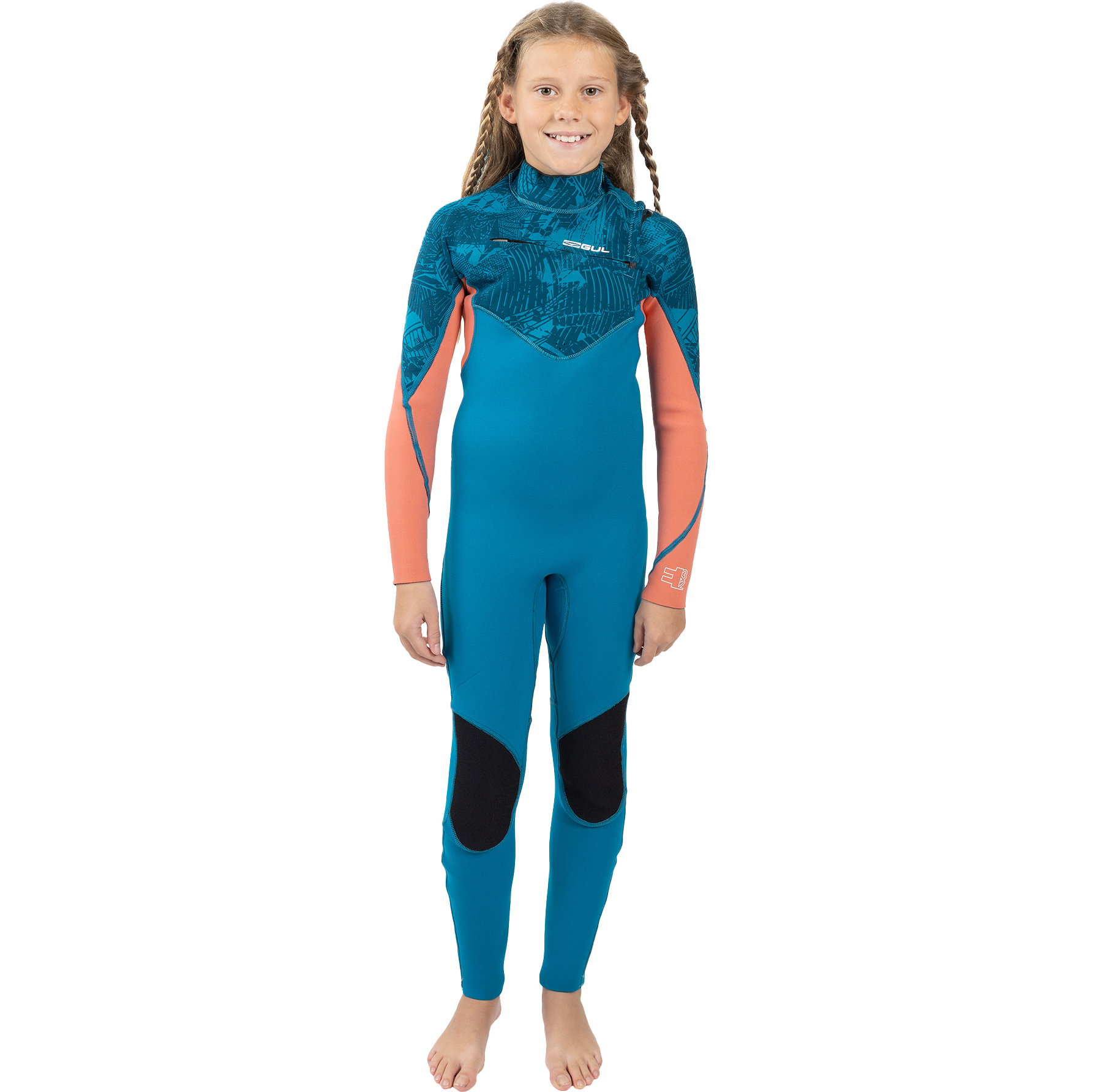 2025 Gul Junior Response Echo 3/2mm Chest Zip Wetsuit RE1329/C2 - Teal / Coral